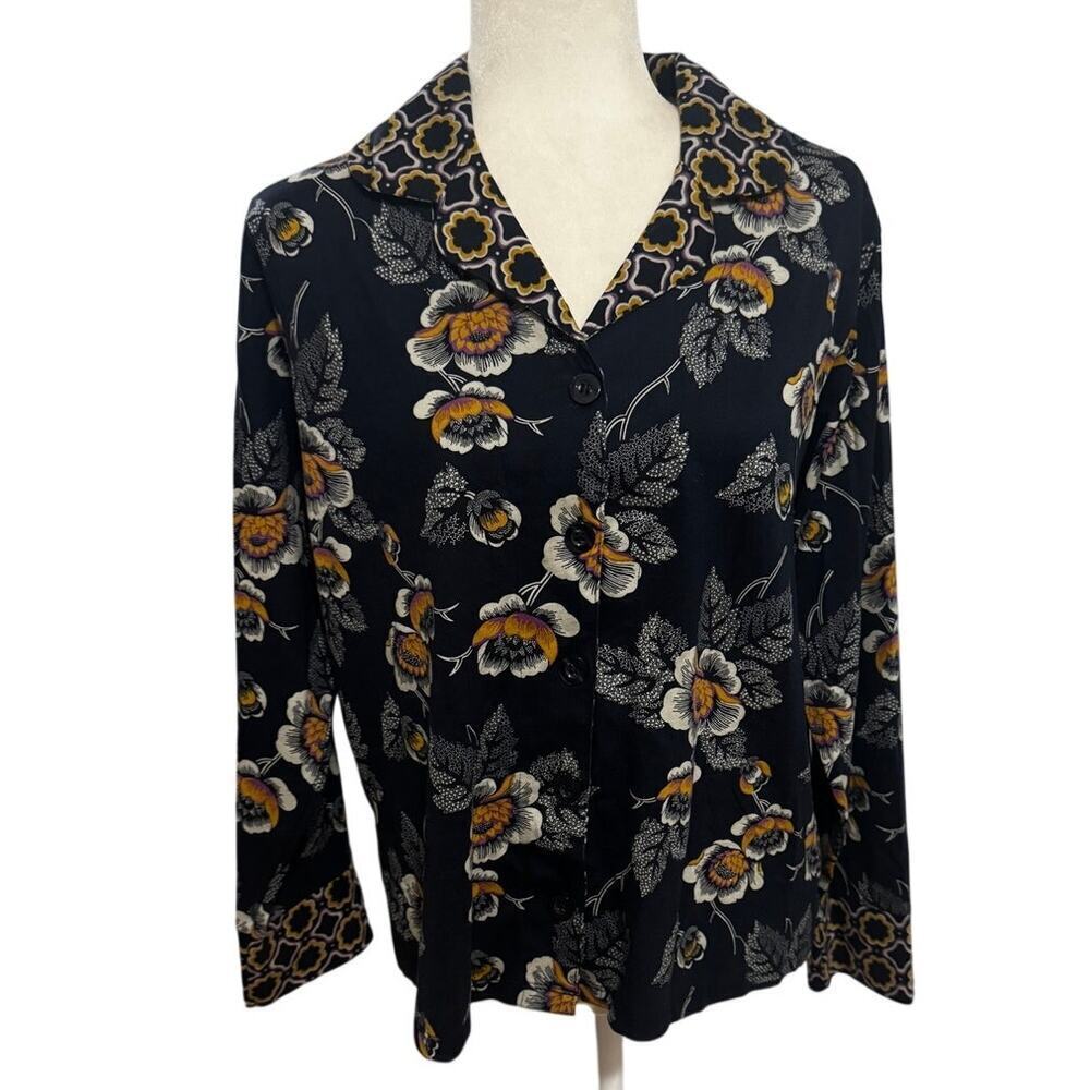 Vera Bradley Floral Pajama Top – Size Small-Notch Contrast Collar Cottagecore